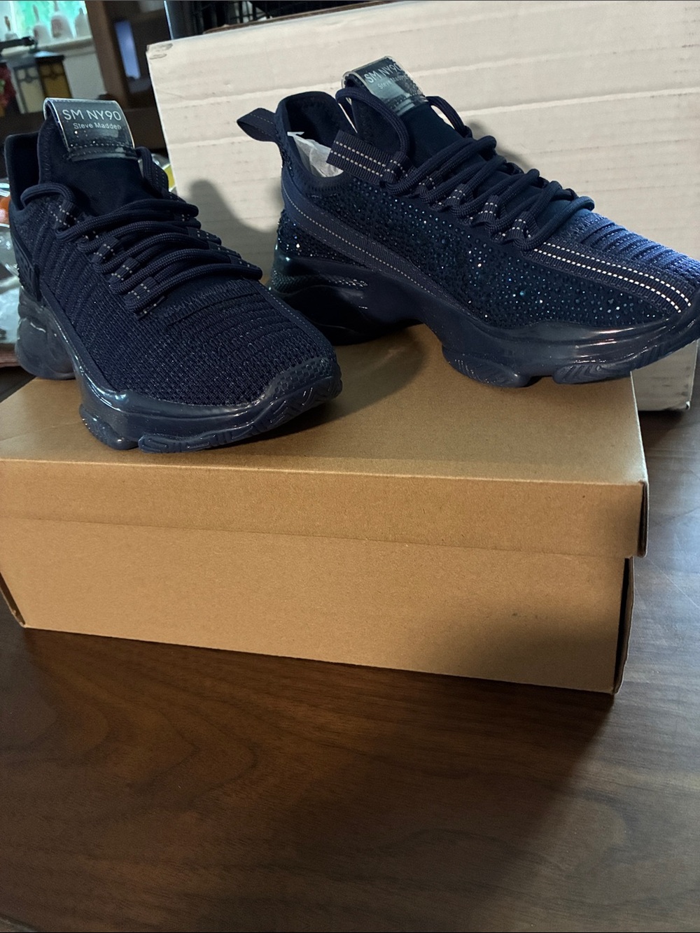 Women’s Navy Steve Madden Maxima Knit Sneakers - Lightweight Support